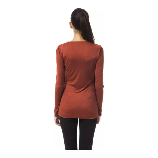 BYBLOS Elegant Copper V-Neck Long Sleeve Tee phard-tops-t-shirt
