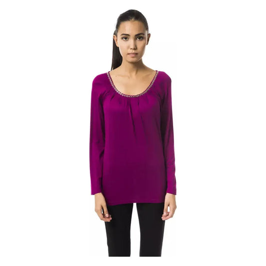 BYBLOS Chic Purple Long Sleeve Round Neck Tee purple-viscose-tops-amp-t-shirt
