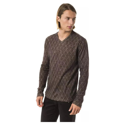 BYBLOS Classic V-Neck Patterned Sweater in Earthy Brown castagna-sweater stock_product_image_17734_1134565875-24-3f76fca1-47f.webp