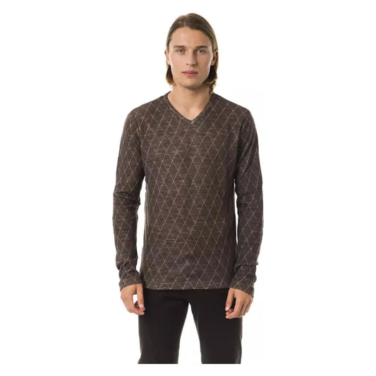 BYBLOS Classic V-Neck Patterned Sweater in Earthy Brown castagna-sweater stock_product_image_17734_1959515480-34-57488cc2-92c.webp