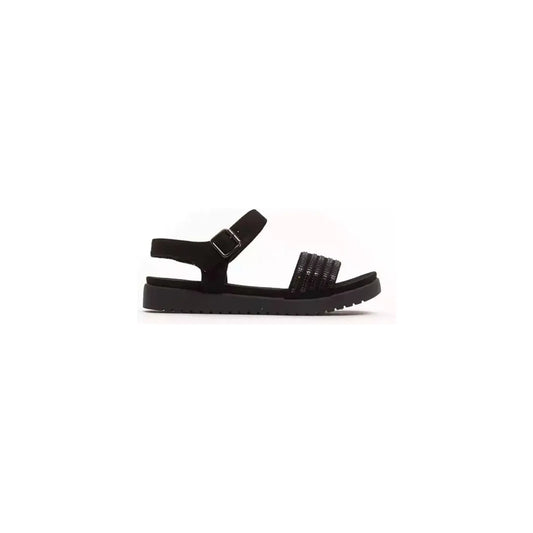 Péché Originel Elegant Ankle Strap Low Sandal with Rhinestones black-sandal-1