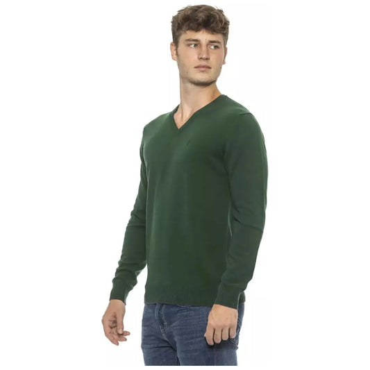 Conte of Florence Elegant Green V-Neck Men's Sweater green-sweater