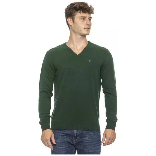 Conte of Florence Elegant Green V-Neck Men's Sweater green-sweater