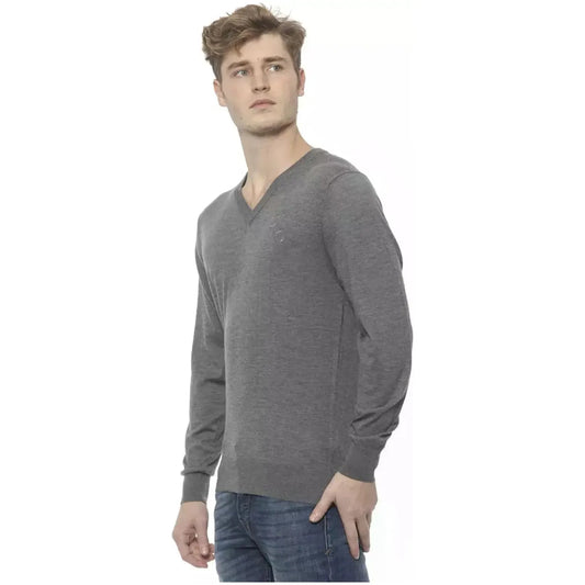 Billionaire Italian Couture Exquisite Cashmere V-Neck Mens Sweater grigio-grey-sweater-2