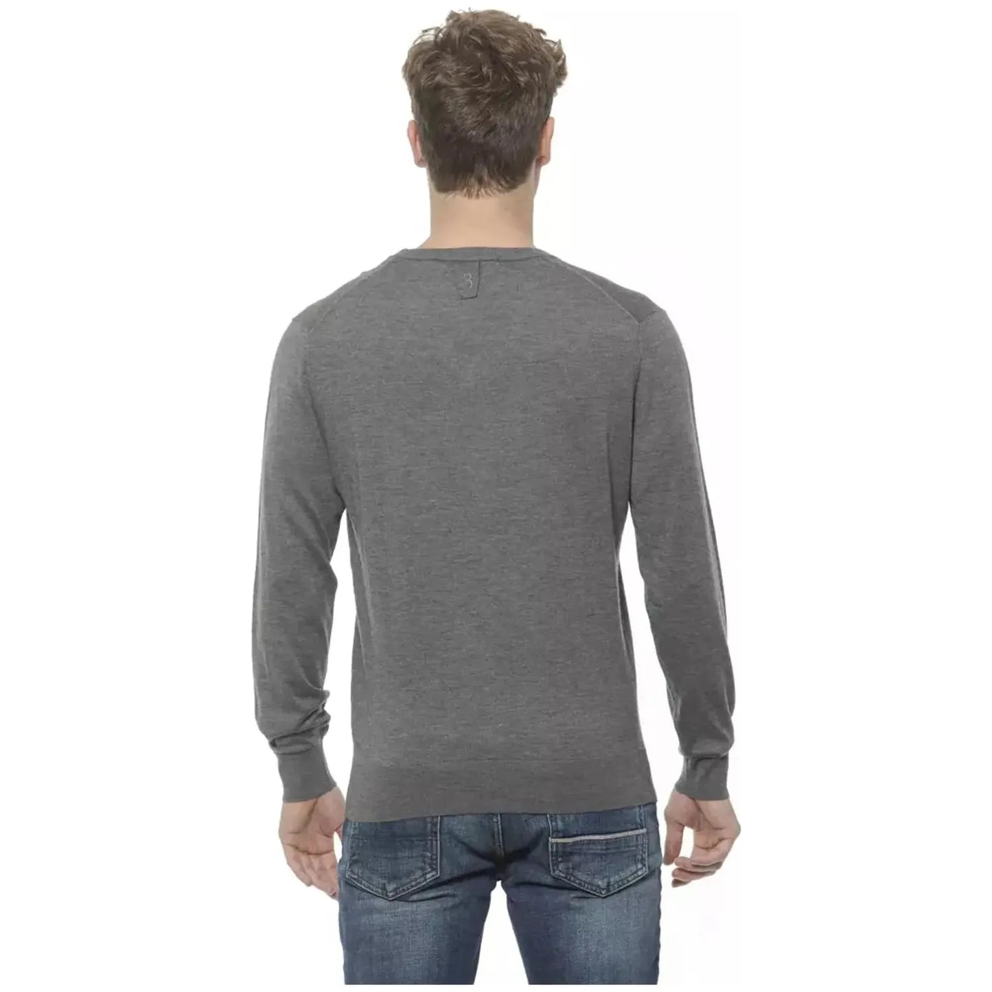 Billionaire Italian Couture Exquisite Cashmere V-Neck Mens Sweater grigio-grey-sweater-2