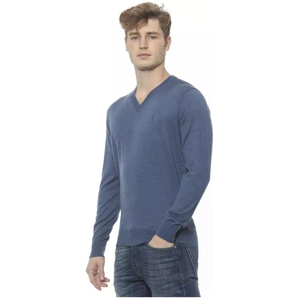 Billionaire Italian Couture Elegant Cashmere V-Neck Men's Sweater blue-cashmere-sweater-2