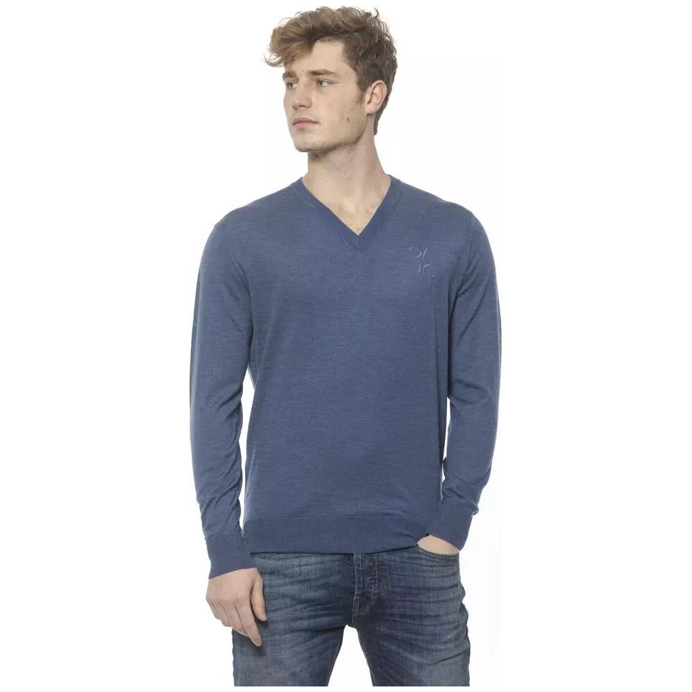 Billionaire Italian Couture Elegant Cashmere V-Neck Men's Sweater blue-cashmere-sweater-2