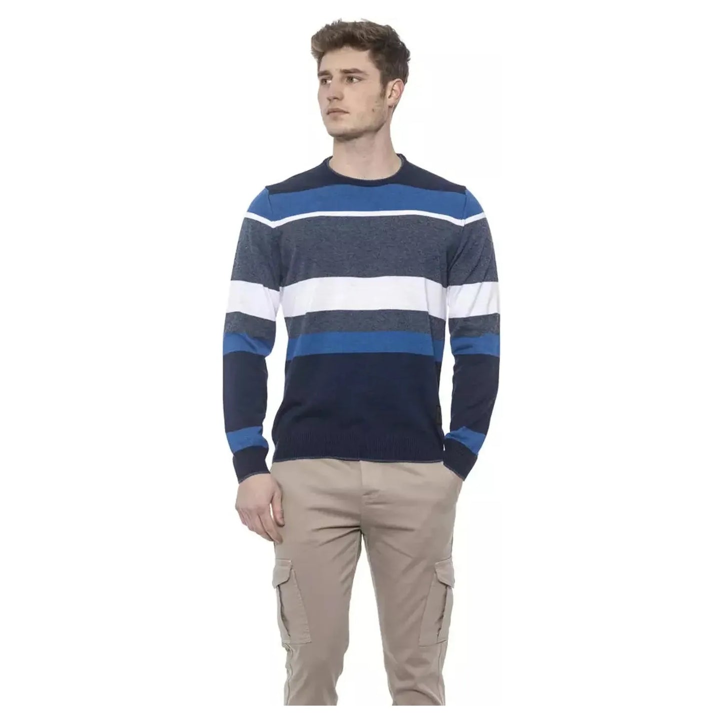 Conte of Florence Elegant Striped Crewneck Sweater in Blue prussianblue-sweater-4 stock_product_image_20327_1510640330-28-916171a1-33a.webp