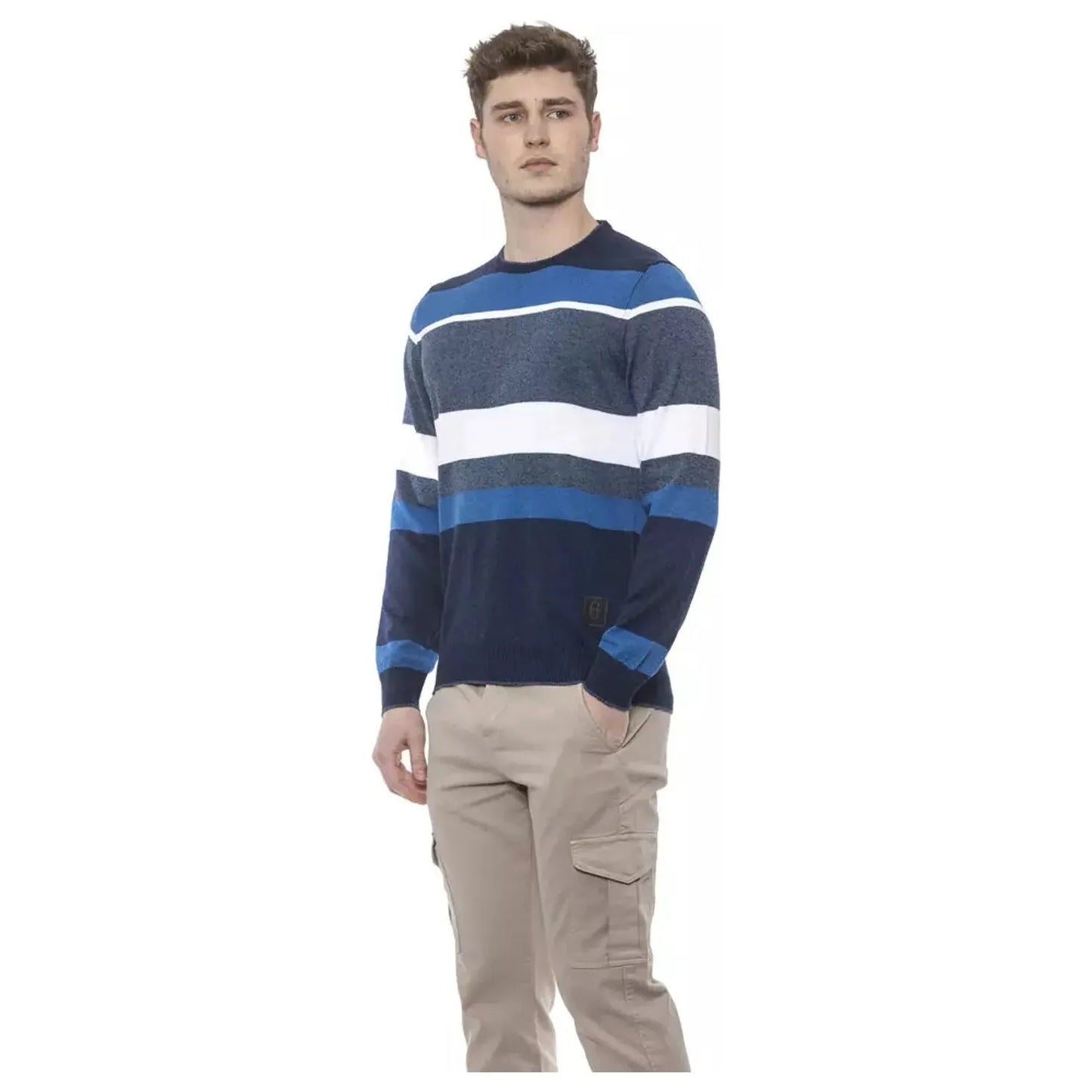 Conte of Florence Elegant Striped Crewneck Sweater in Blue prussianblue-sweater-4 stock_product_image_20327_1886172149-18-aed427e4-2fc.webp