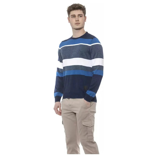 Conte of Florence Elegant Striped Crewneck Sweater in Blue prussianblue-sweater-4