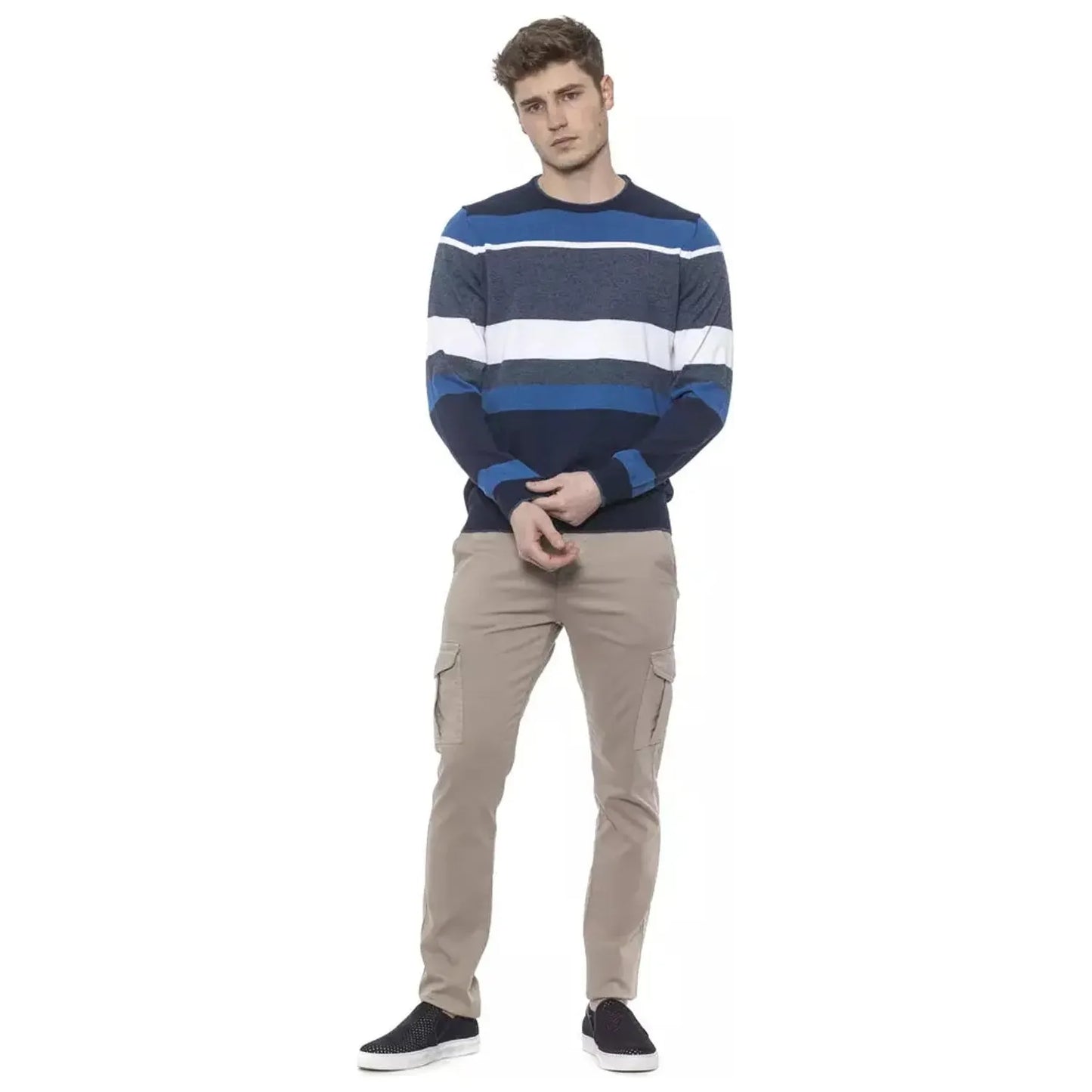 Conte of Florence Elegant Striped Crewneck Sweater in Blue prussianblue-sweater-4 stock_product_image_20327_2056915446-16-375c0ee0-42e.webp