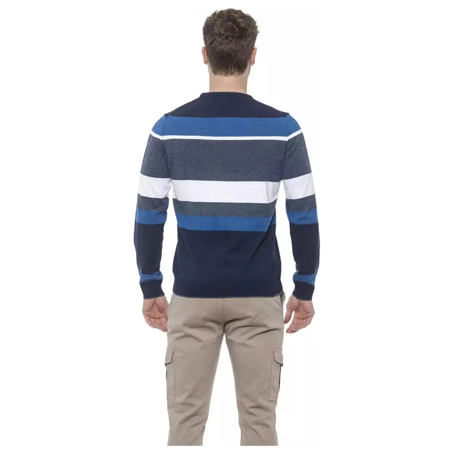 Conte of Florence Elegant Striped Crewneck Sweater in Blue prussianblue-sweater-4