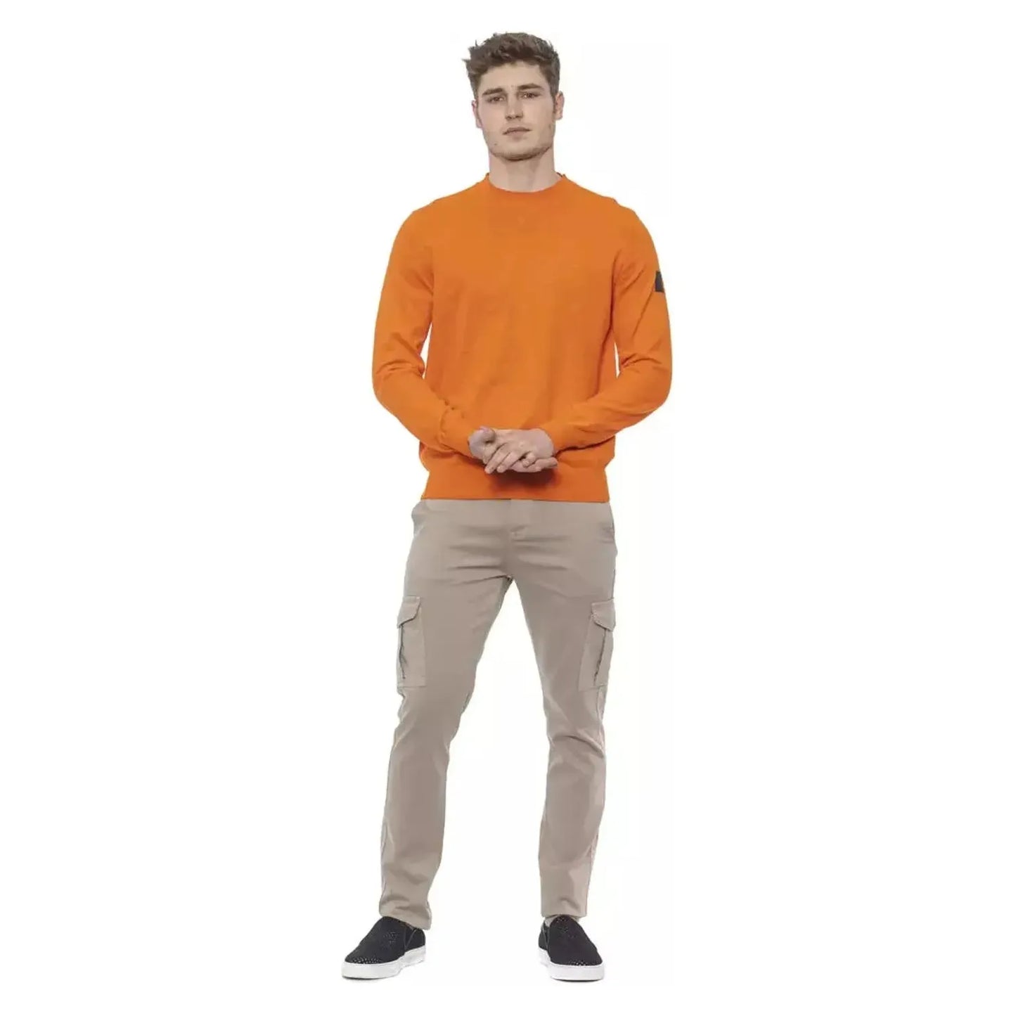 Conte of Florence Elegant Crewneck Cotton Sweater in Orange orange-sweater