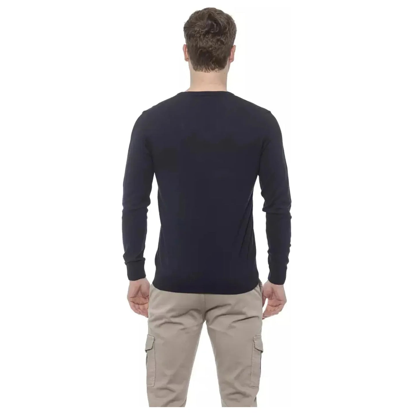 Conte of Florence Elegant V-Neck Cotton Sweater for Men prussianblue-sweater-1