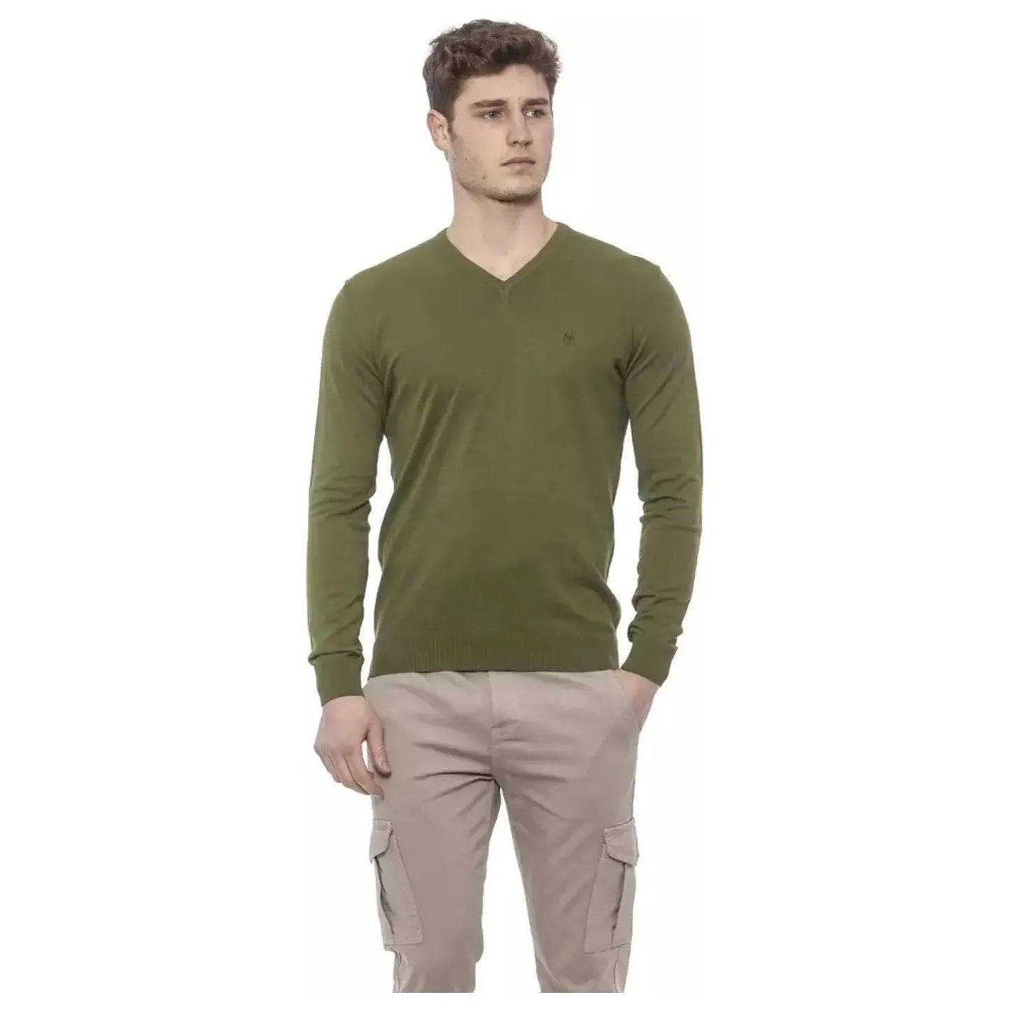 Conte of Florence Elegant V-Neck Green Cotton Sweater olivegreen-sweater stock_product_image_20336_290789765-26-40bba3ec-ff1.webp