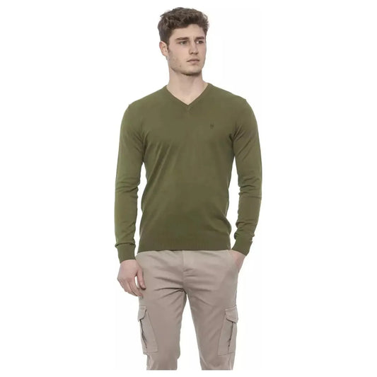 Conte of Florence Elegant V-Neck Green Cotton Sweater olivegreen-sweater