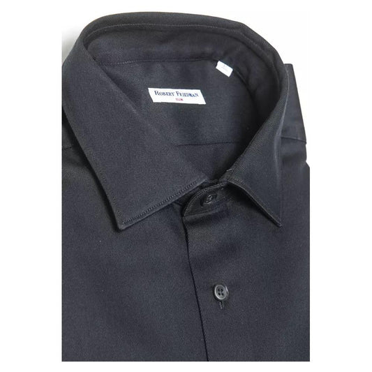 Robert Friedman Elegant Black Cotton Slim Collar Shirt black-cotton-shirt-29