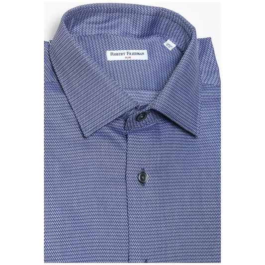 Robert Friedman Elegant Blue Cotton Slim Collar Shirt blue-cotton-shirt-13