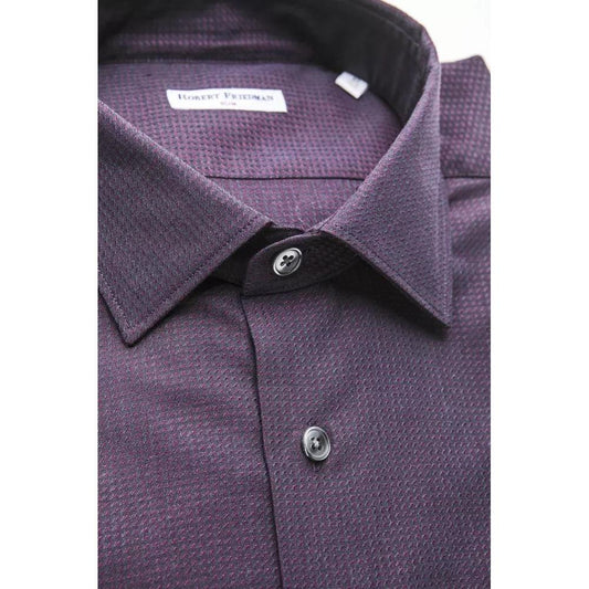 Robert Friedman Burgundy Slim Collar Shirt - Medium Elegance burgundy-cotton-shirt-4