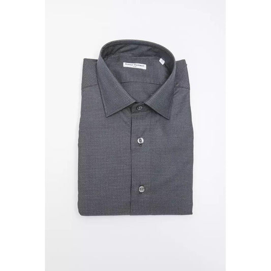 Robert Friedman Sleek Black Cotton Blend Slim Collar Shirt black-cotton-shirt-8