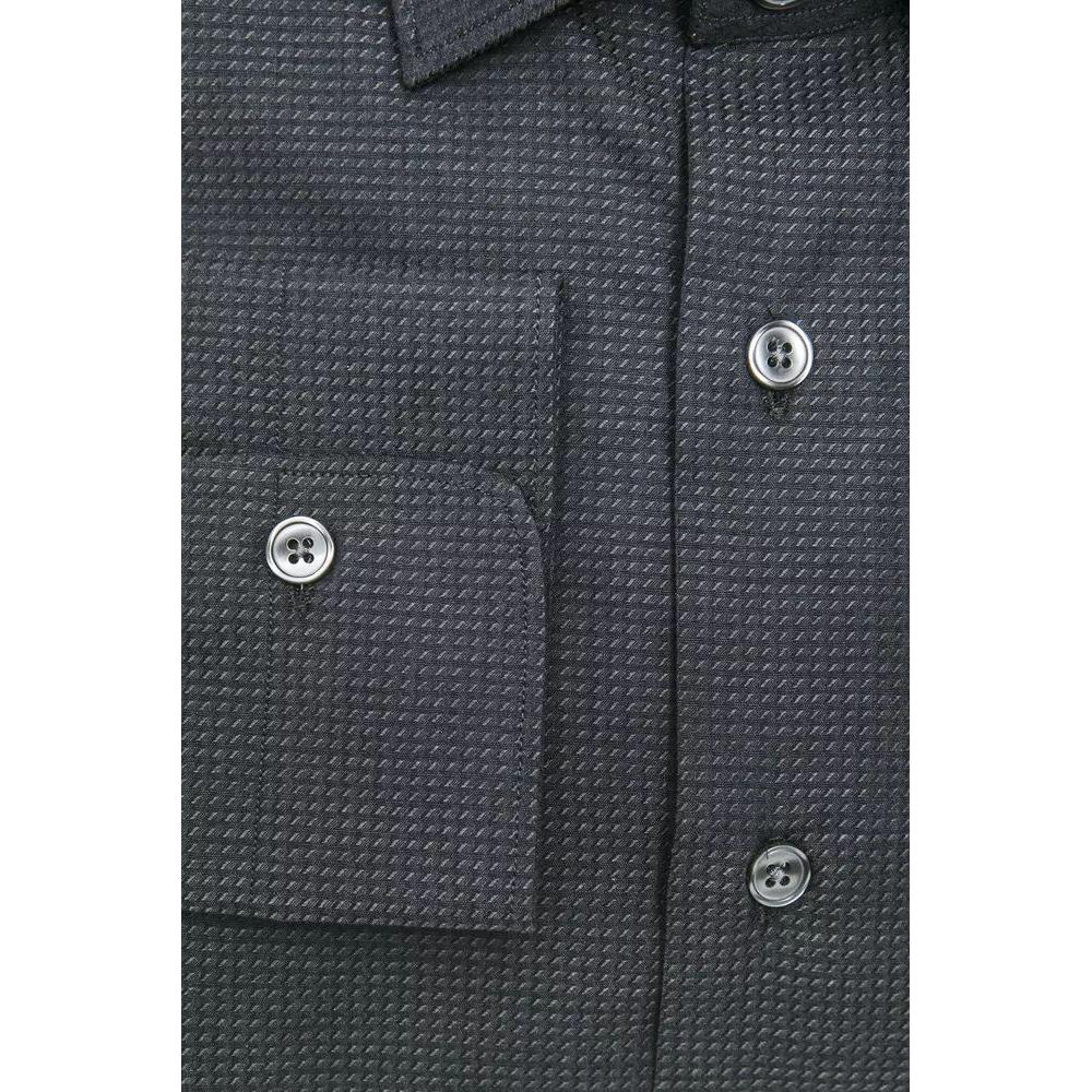Robert Friedman Sleek Black Cotton Blend Slim Collar Shirt black-cotton-shirt-8