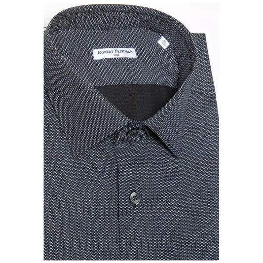 Robert Friedman Elegant Black Cotton Slim Collar Shirt black-cotton-shirt-10