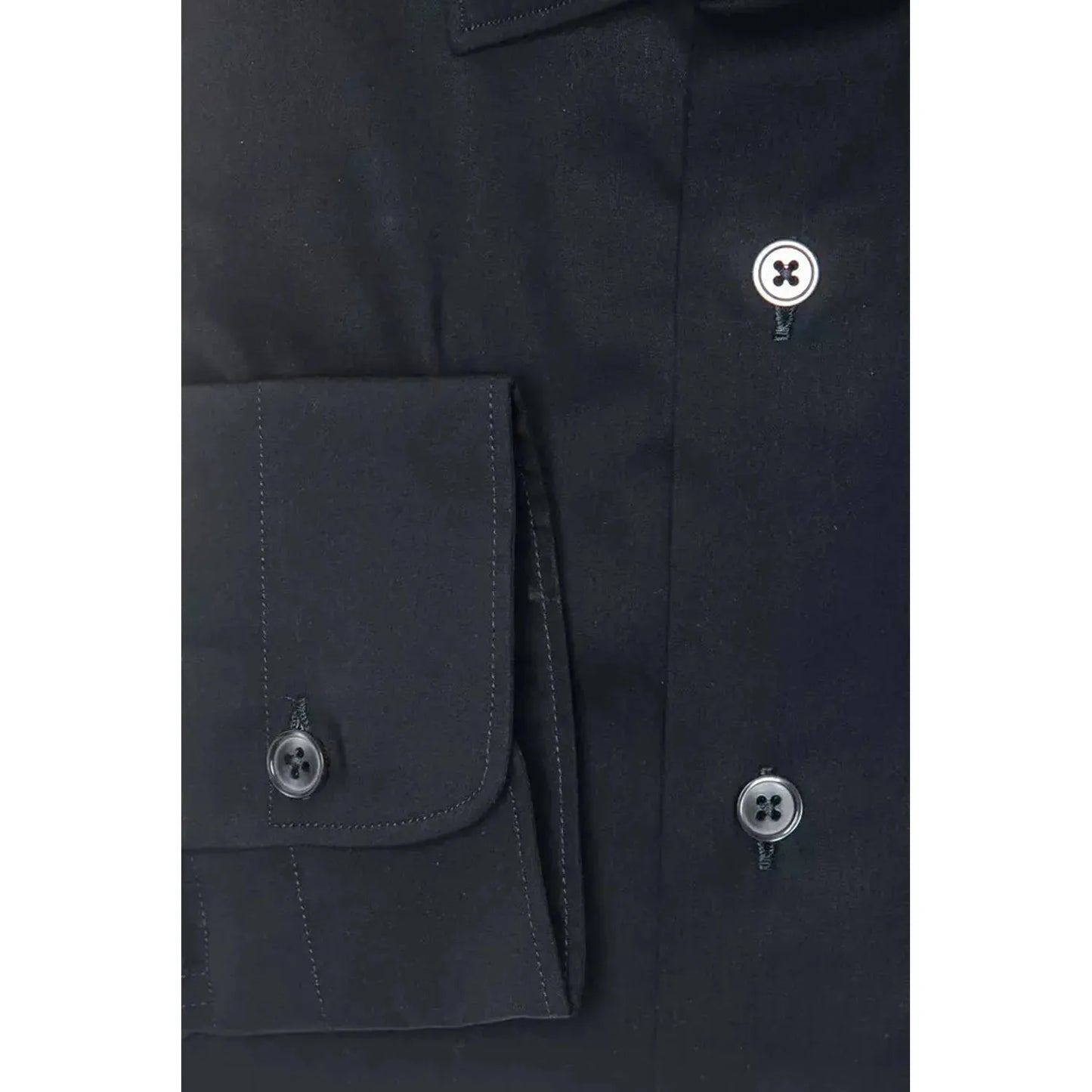Robert Friedman Elegant Slim Black Collar Shirt black-cotton-shirt-26