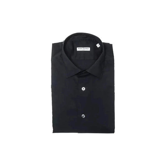 Robert Friedman Elegant Slim Black Collar Shirt black-cotton-shirt-26