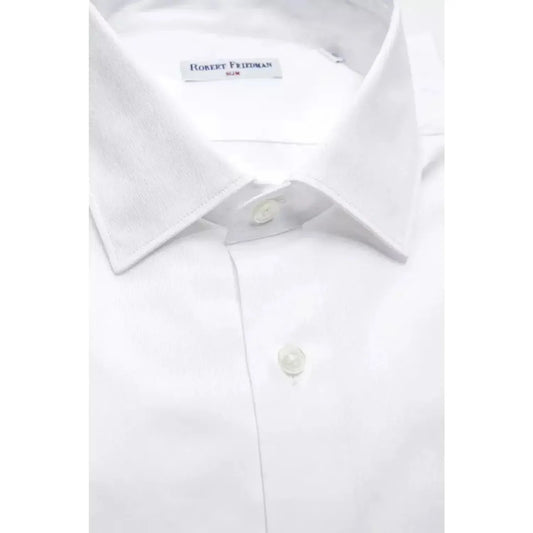 Robert Friedman Elegant White Cotton Slim Collar Shirt white-cotton-shirt-21
