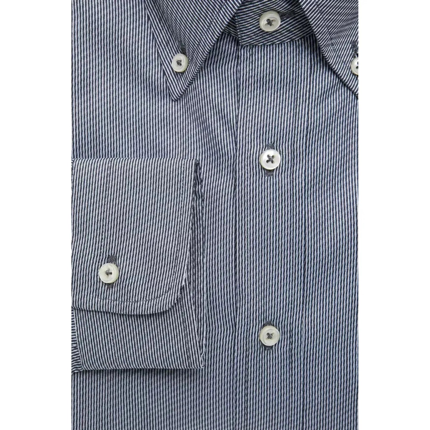 Robert Friedman Elegant Blue Cotton Button-Down Shirt blue-cotton-shirt-16