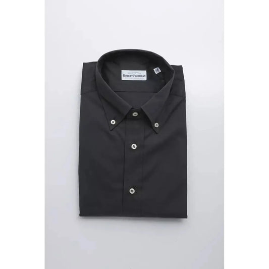 Robert Friedman Elegant Gray Button-Down Shirt for Men gray-cotton-shirt-8