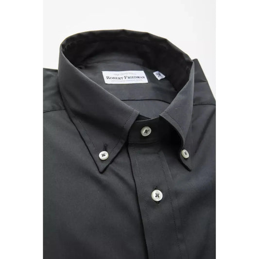 Robert Friedman Elegant Gray Button-Down Shirt for Men gray-cotton-shirt-8