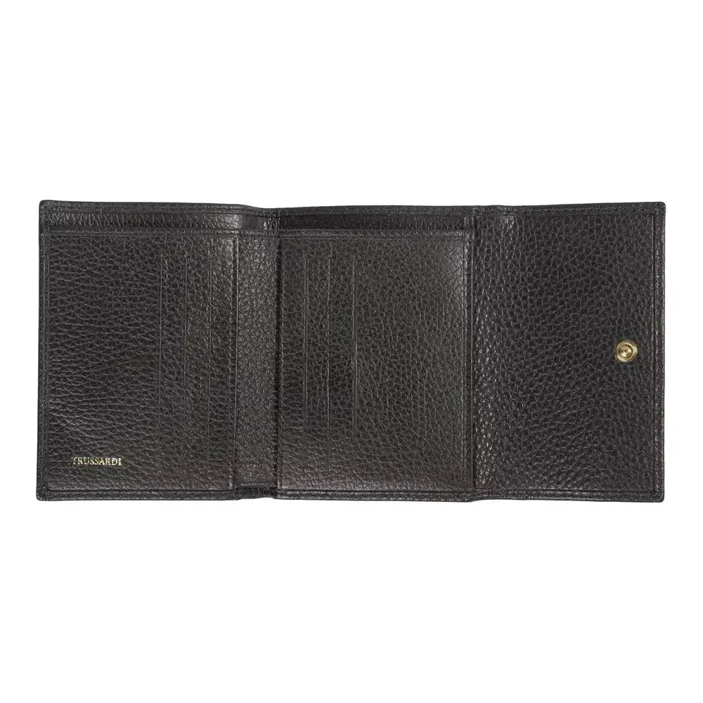 Trussardi Elegant Black Leather Women's Wallet black-leather-wallet-1