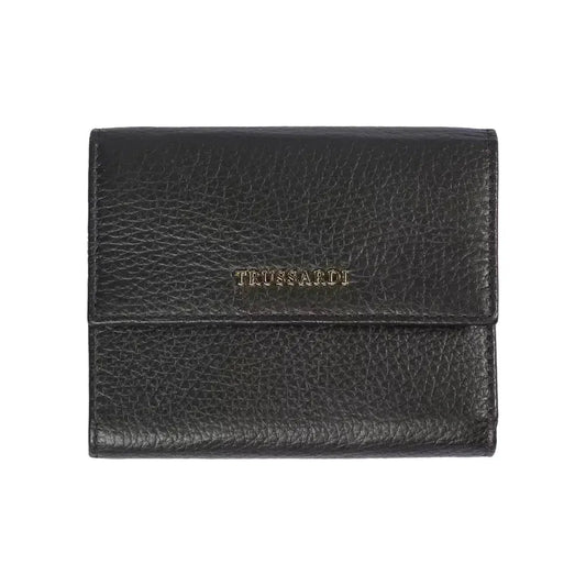 Trussardi Elegant Black Leather Women's Wallet black-leather-wallet-1
