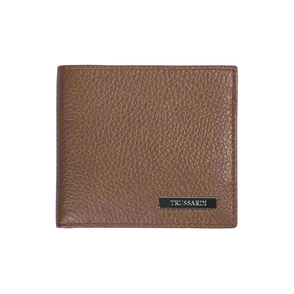 Trussardi Elegant Embossed Leather Men's Wallet brown-leather-wallet-3