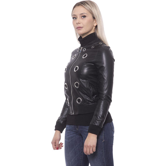 19V69 Italia Chic Eco-Leather Studded Slim Jacket black-viscose-jacket