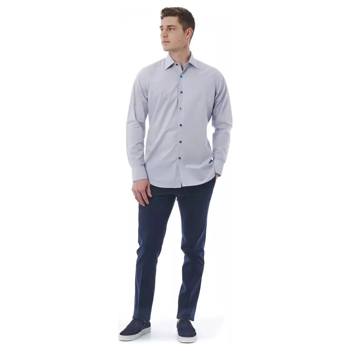 Bagutta Elegant Gray Italian Collar Shirt - Regular Fit gray-cotton-shirt-6