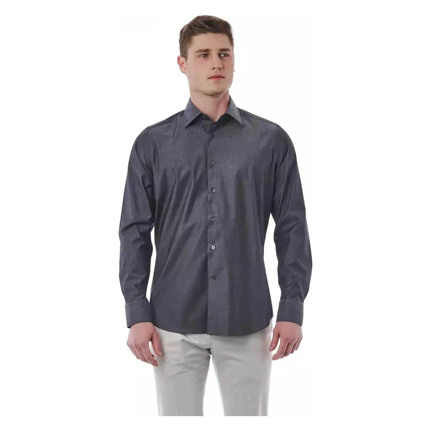 Bagutta Sophisticated Gray Italian Collar Shirt gray-cotton-shirt-3