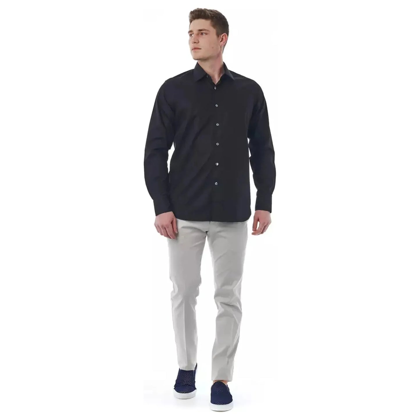 Bagutta Elegant Black Cotton Italian Shirt black-cotton-shirt-20
