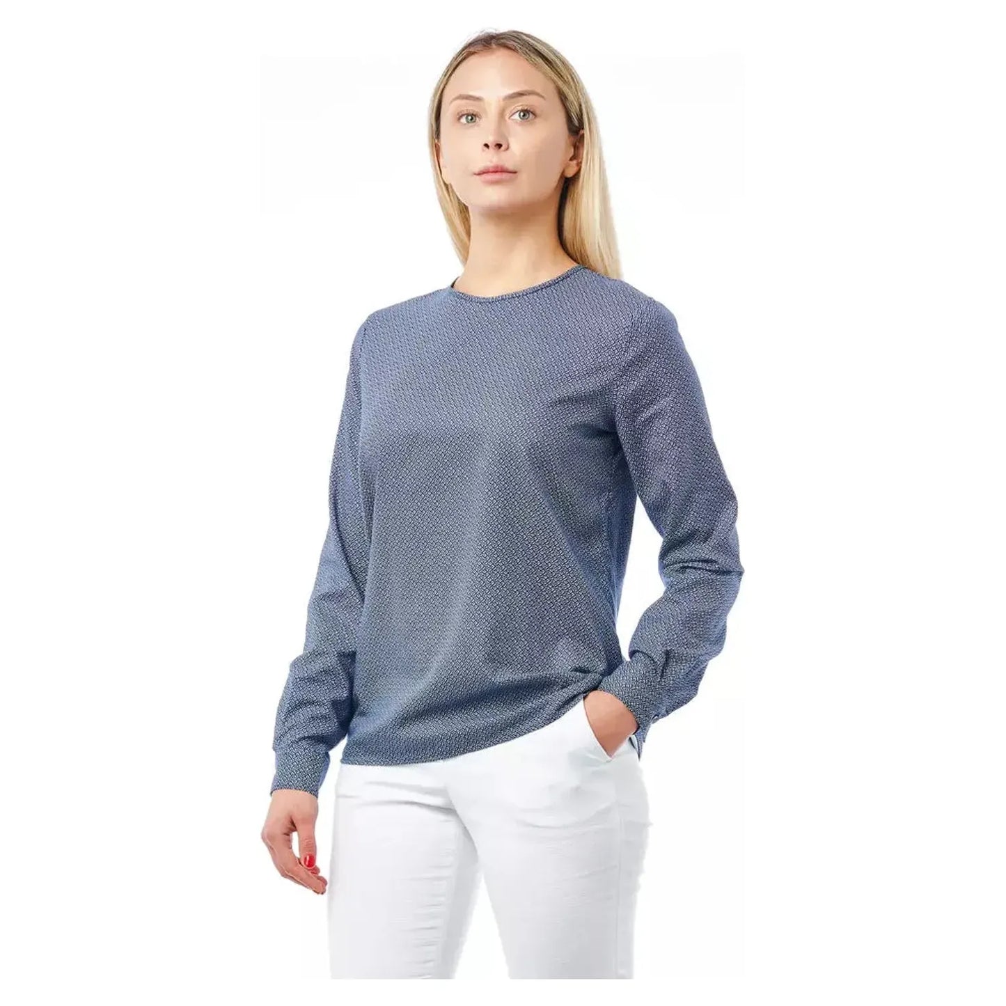Bagutta Geometric Round Neck Cotton Blouse WOMAN TOPS AND SHIRTS blue-cotton-shirt-2