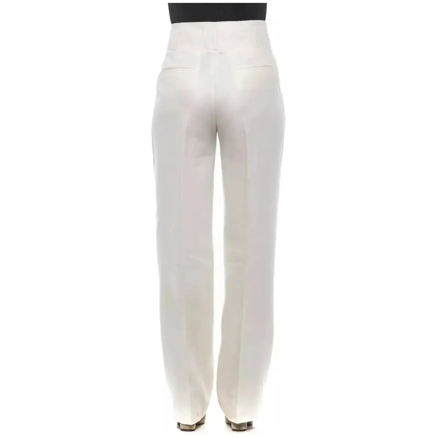 Peserico Elegant High-Waisted Flax Palazzo Pants beige-white-flax-jeans-pants
