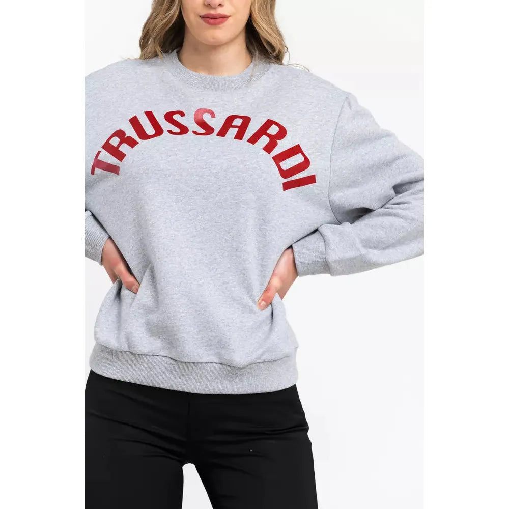 Trussardi Oversized Round-Neck Cotton Blend Sweatshirt gray-cotton-sweater-2