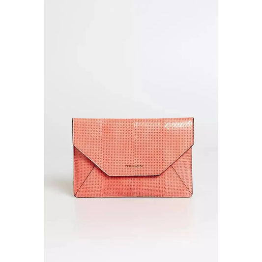 Trussardi Elegant Perforated Leather Envelope Clutch WOMAN CLUTCH pink-leather-clutch-bag