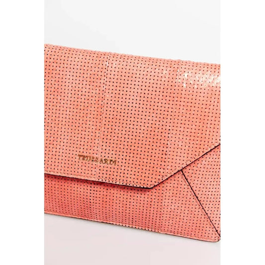 Trussardi Elegant Perforated Leather Envelope Clutch WOMAN CLUTCH pink-leather-clutch-bag