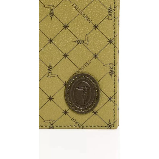 Trussardi Elegant Green Crespo Leather Monogram Wallet Wallet g-green-oliv-loden-wallet