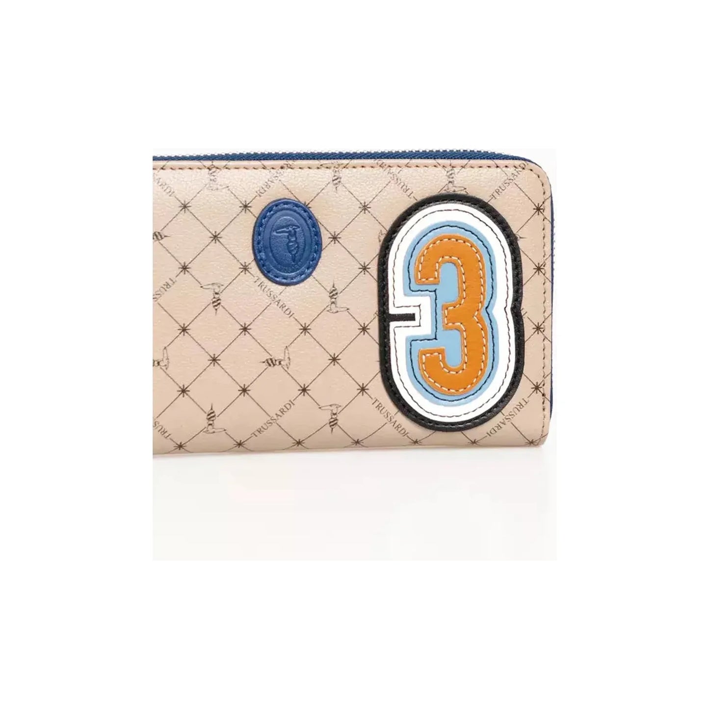 Trussardi Elegant Crepe Leather Zip Wallet in Beige Wallet b-taupe-denim-wallet