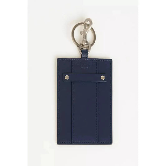 Trussardi Elegant Blue Leather Badge Holder with Key Ring blue-leather-keychain-1