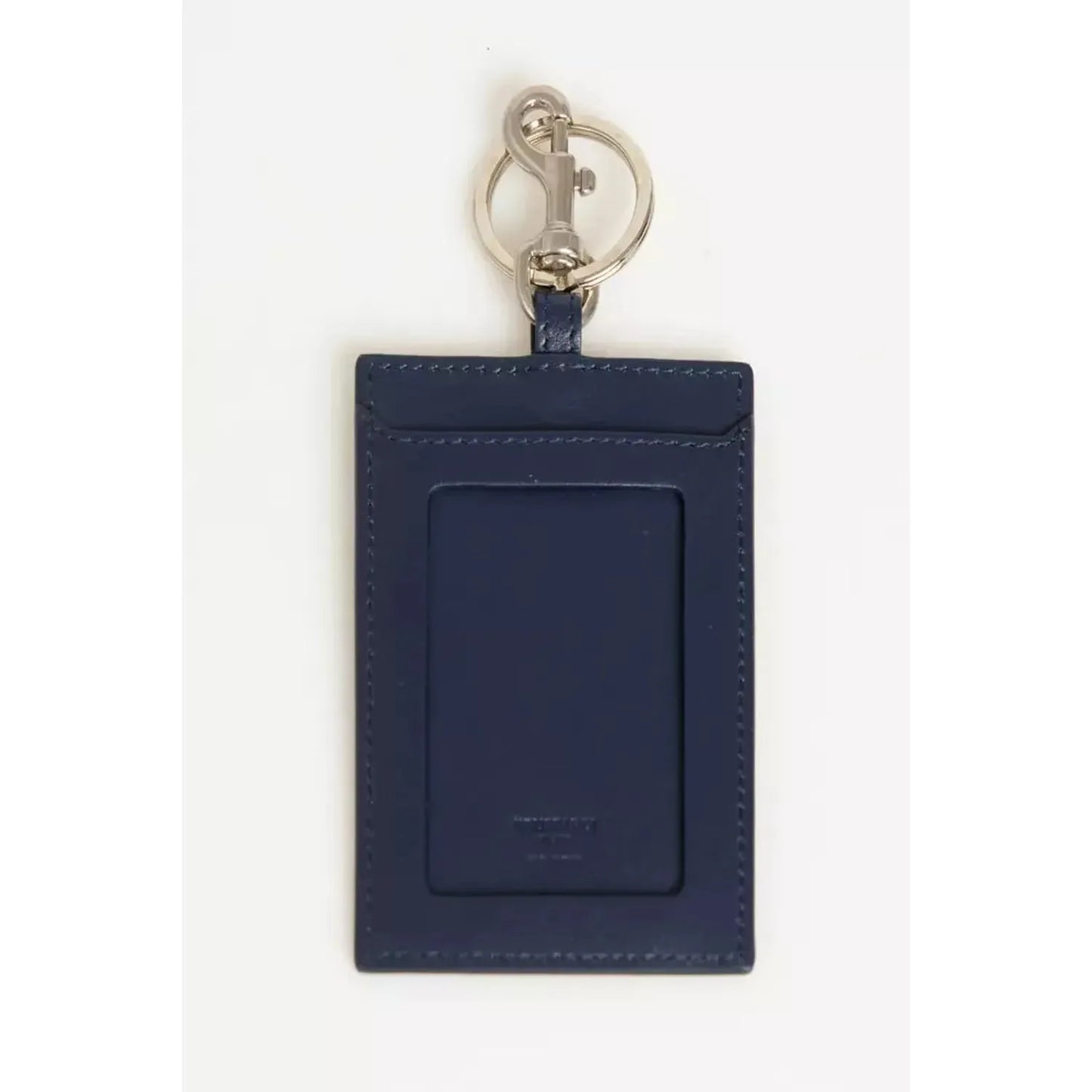 Trussardi Elegant Blue Leather Badge Holder with Key Ring blue-leather-keychain-1