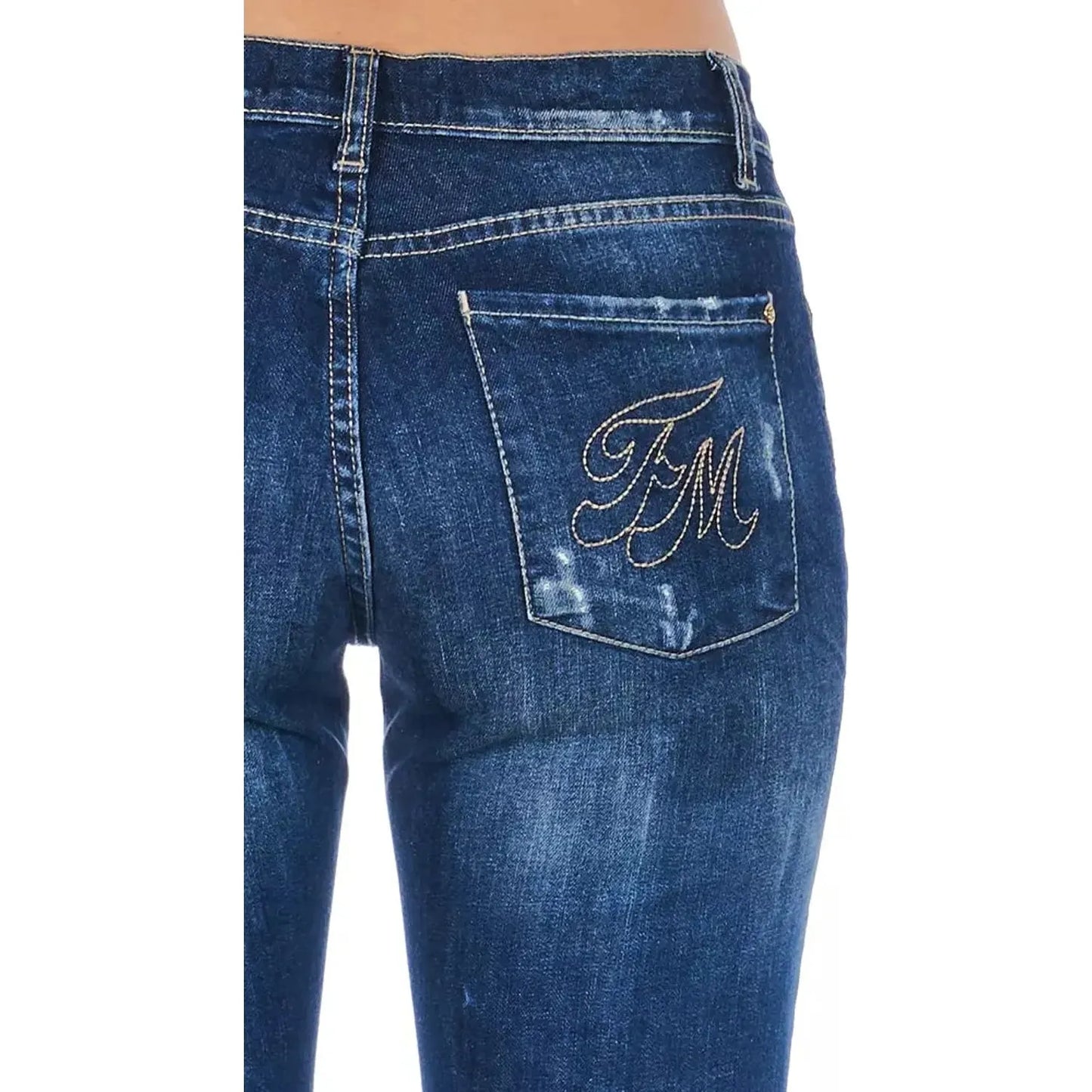 Frankie Morello Chic Worn Wash Skinny Denim Jeans blue-cotton-jeans-pant-52