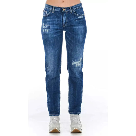 Frankie Morello Blue Cotton Blend Worn Wash Jeans blue-cotton-jeans-pant-51